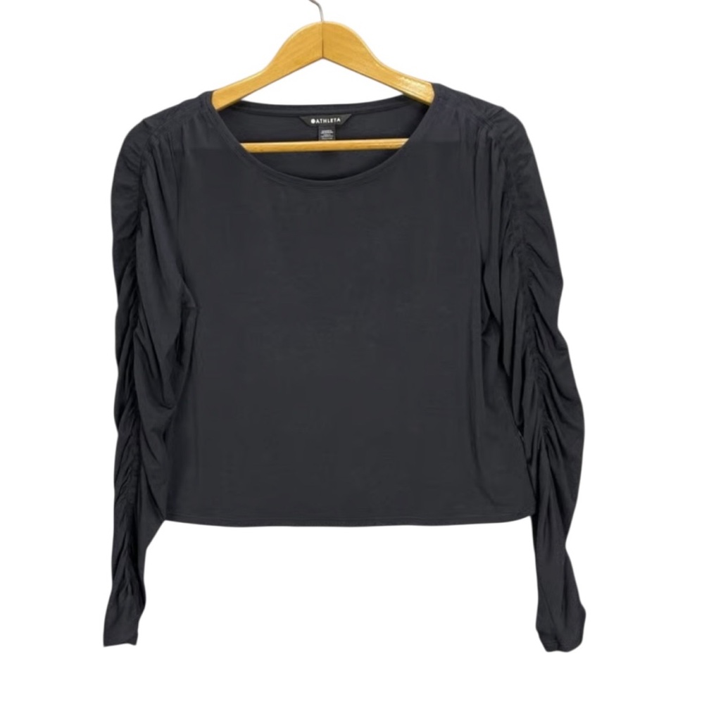 Athleta Black Ruched Sleeve Blouse